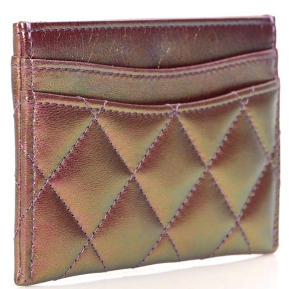 Authentic CHANEL Iridescent Lambskin Quilted Card Holder in purple. - Picture 6 of 8